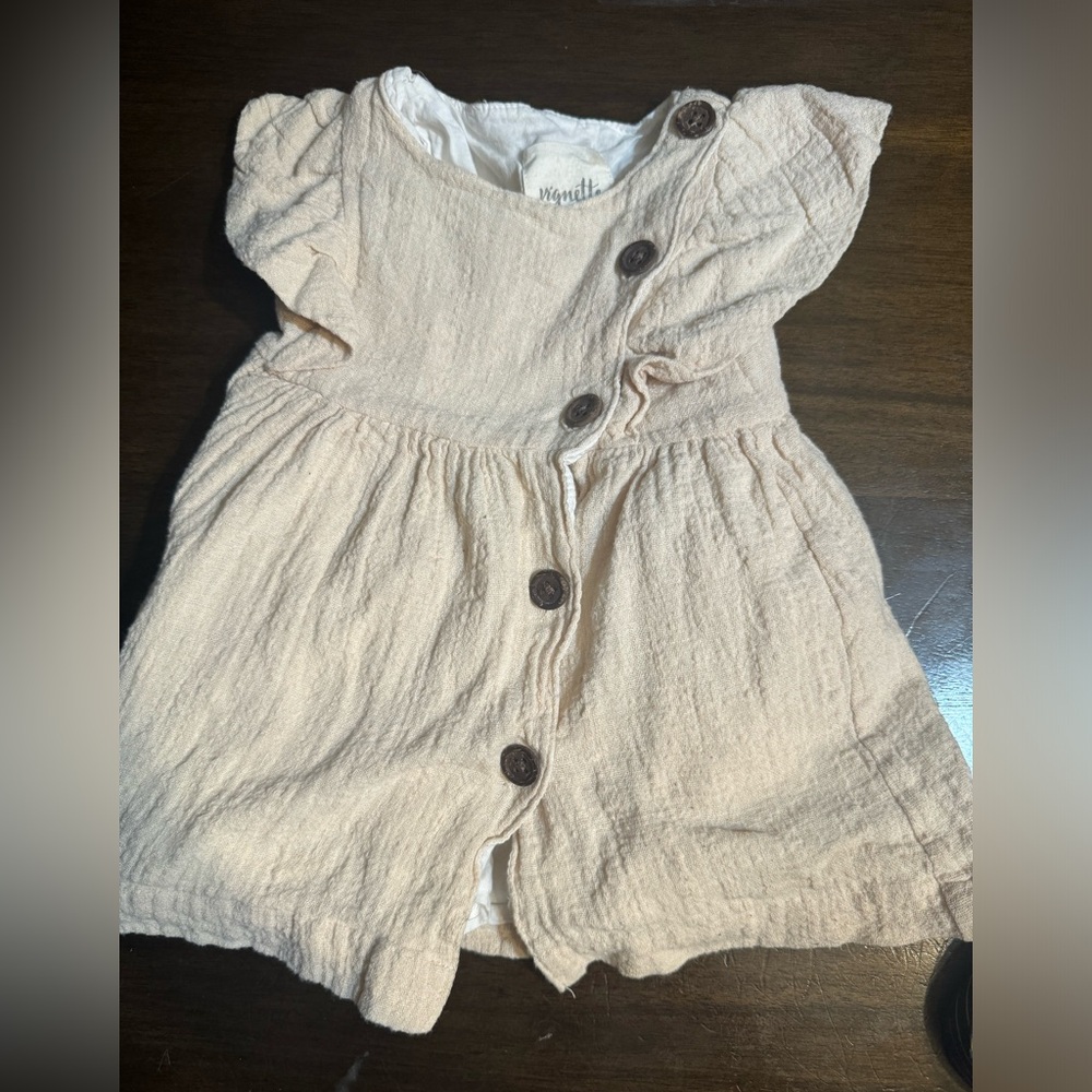 Vignette Baby Girl Dress | Neutral Beige Button Front